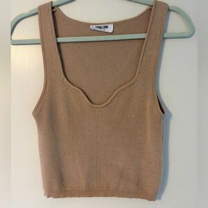 Double Zero Tan Ribbed Knit Tank Top